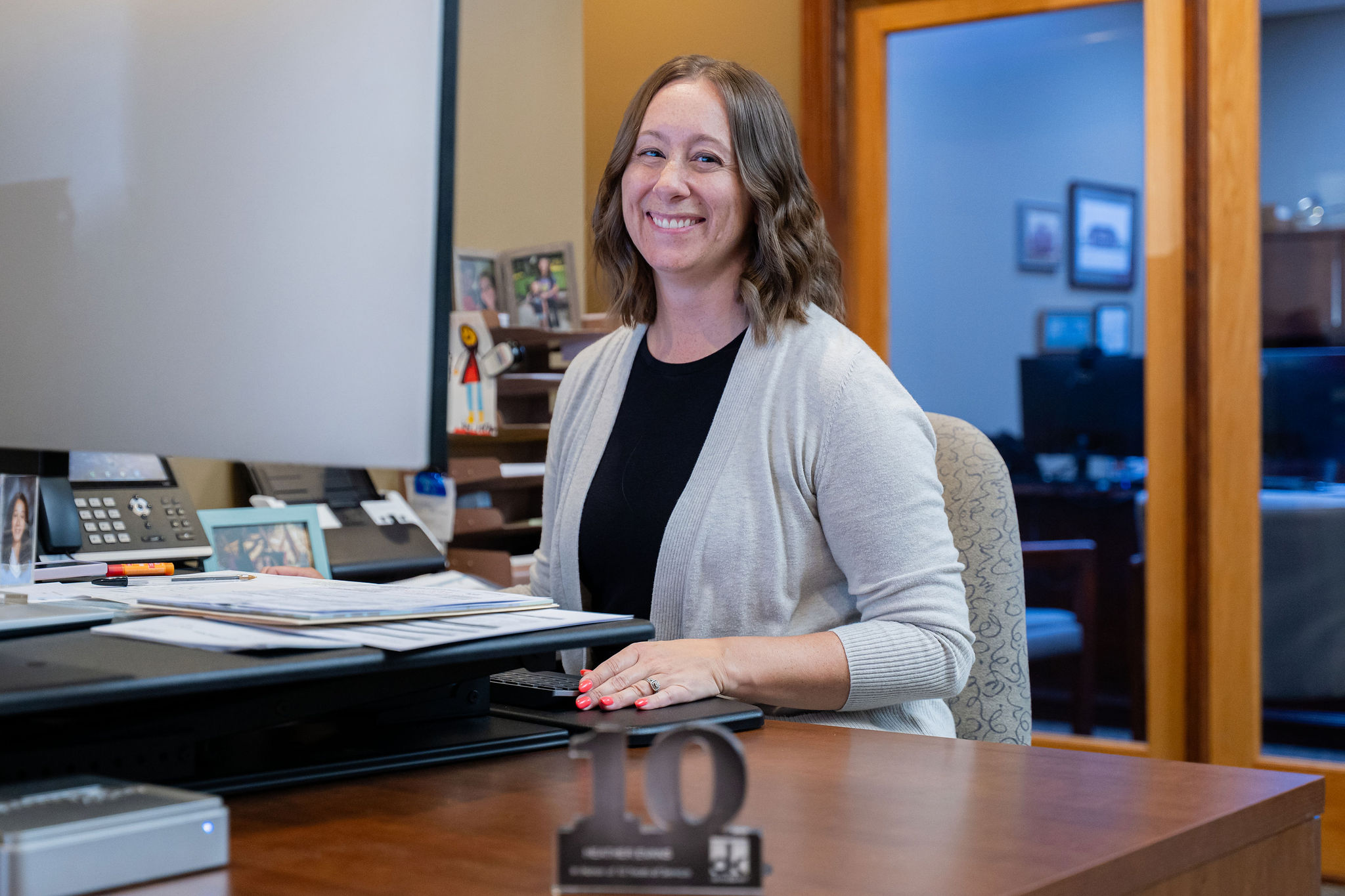 Team member working at a computer in the office